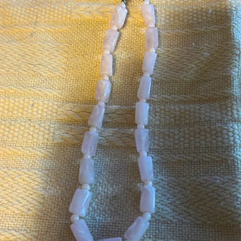 Rose quarts necklace. Square and round beads. 8 inches long,